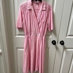 Vintage Smocked Pink Gingham Wrap Dress
